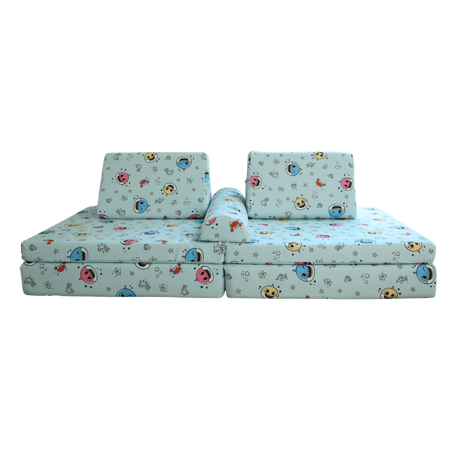 Baby Shark™ x Roo & You™ Play Couch with ocean-themed cover set.